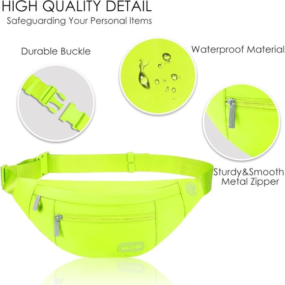 Women Men Neno Green Large Crossbody Fanny Pack Belt Bag Hands-Free Waist Pack - Picture 4 of 7